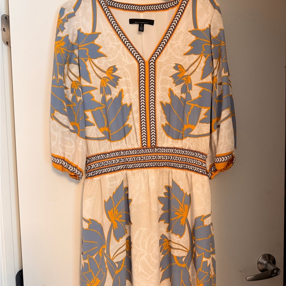 White House Black Market Blue and Orange Floral Midi Dress